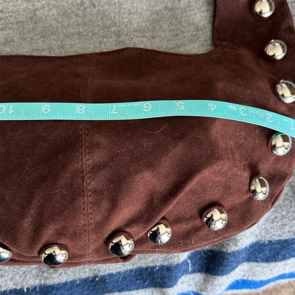 Brown Suede Studded Hobo Shoulder Bag - Picture 2 of 6